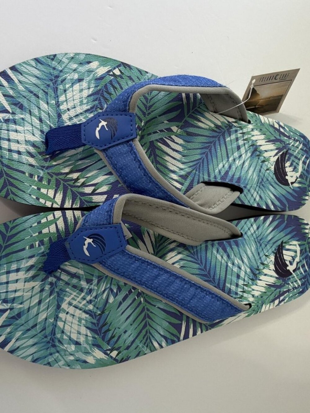 Island Surf Sandals Mens Size 10 Blue Tropical Palm Print Flip Flop Beach